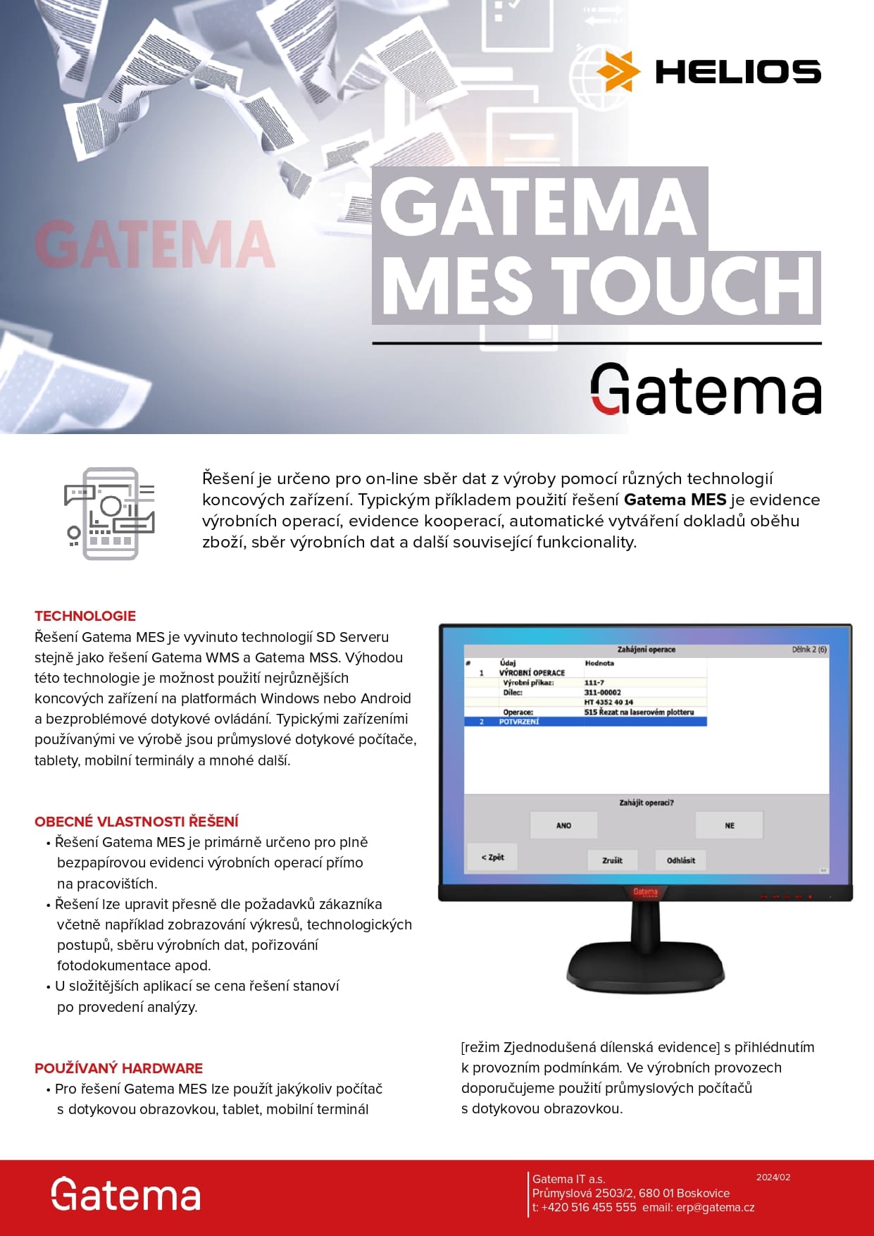 Gatema MES Touch agendový list.
